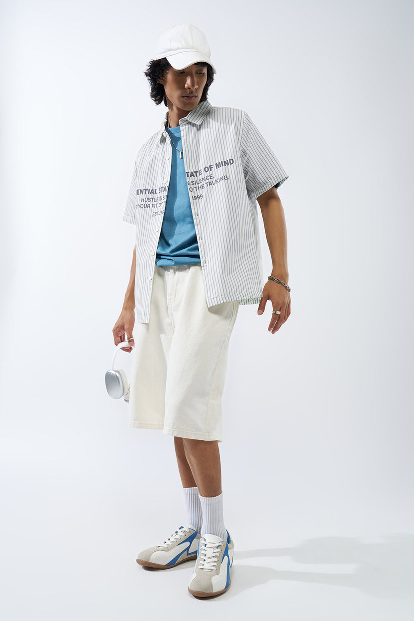 Off White Striped Regular Fit Shirt For Men - Image 6