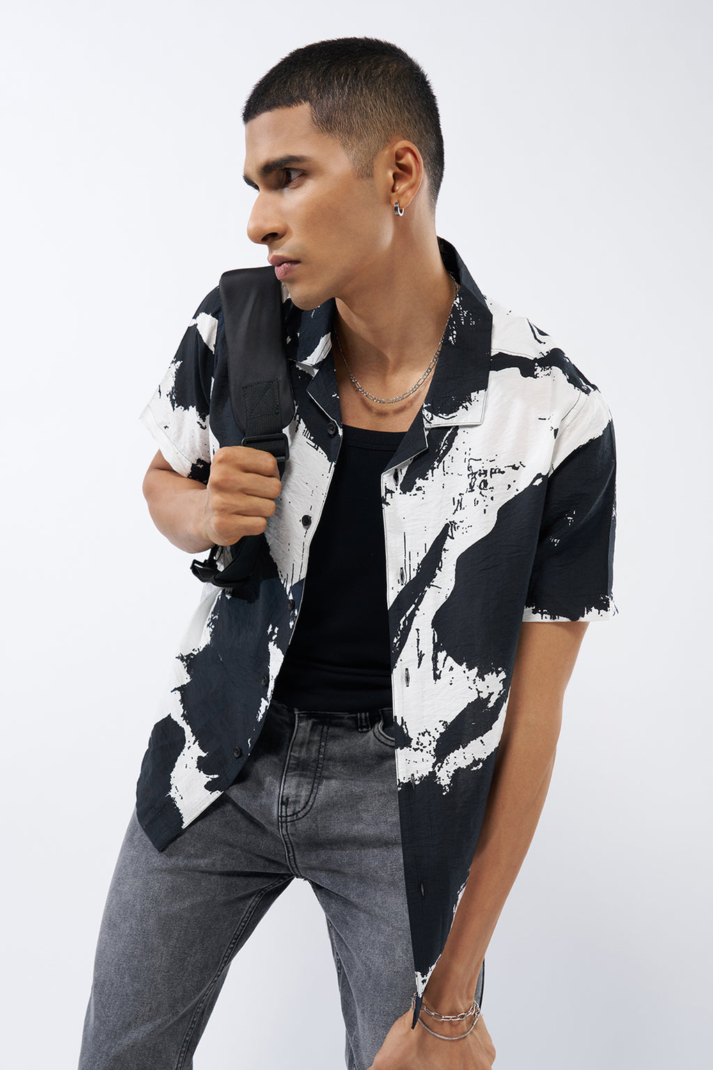 Black Tie-Dye Regular Fit Shirt for Men - Image 1