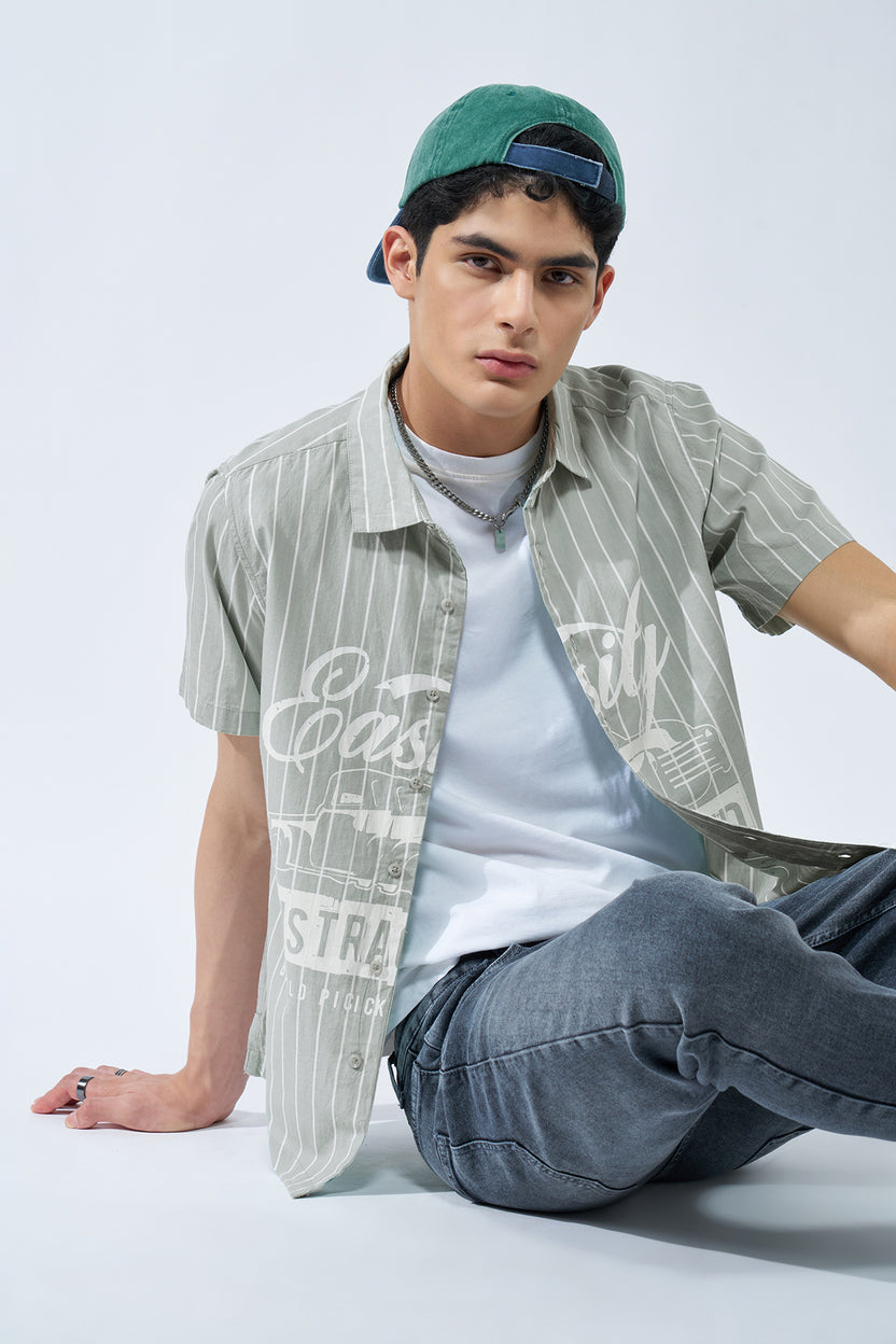 Green Striped Printed Shirt For Men - Image 1