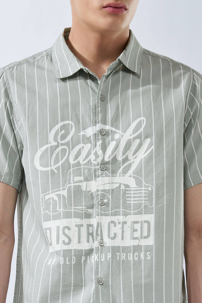 Green Striped Printed Shirt for Men - Image 3