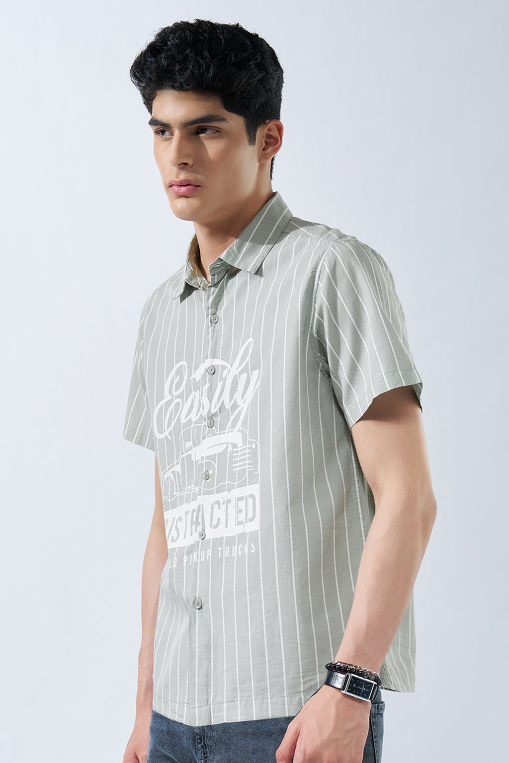 Green Striped Printed Shirt for Men - Image 4