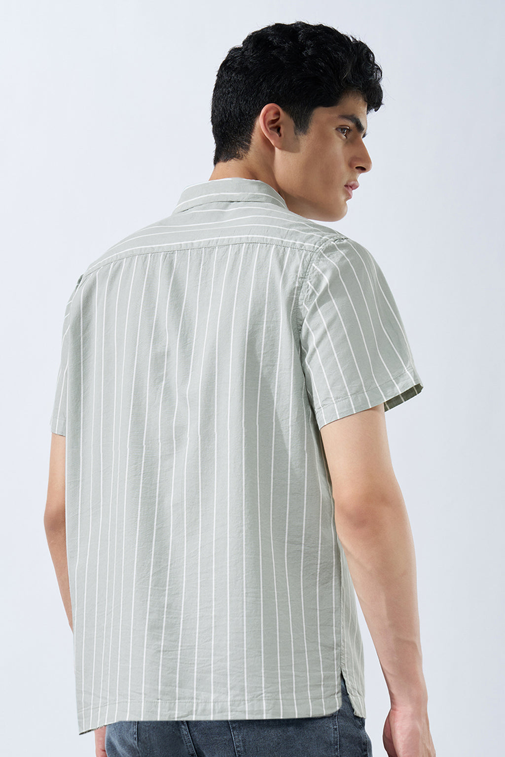 Green Striped Printed Shirt for Men - Image 5