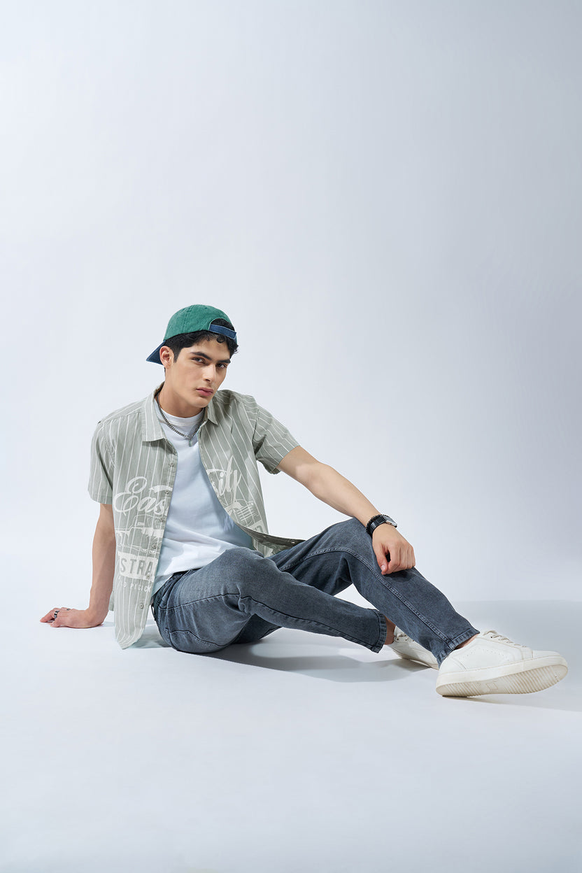 Green Striped Printed Shirt for Men - Image 6