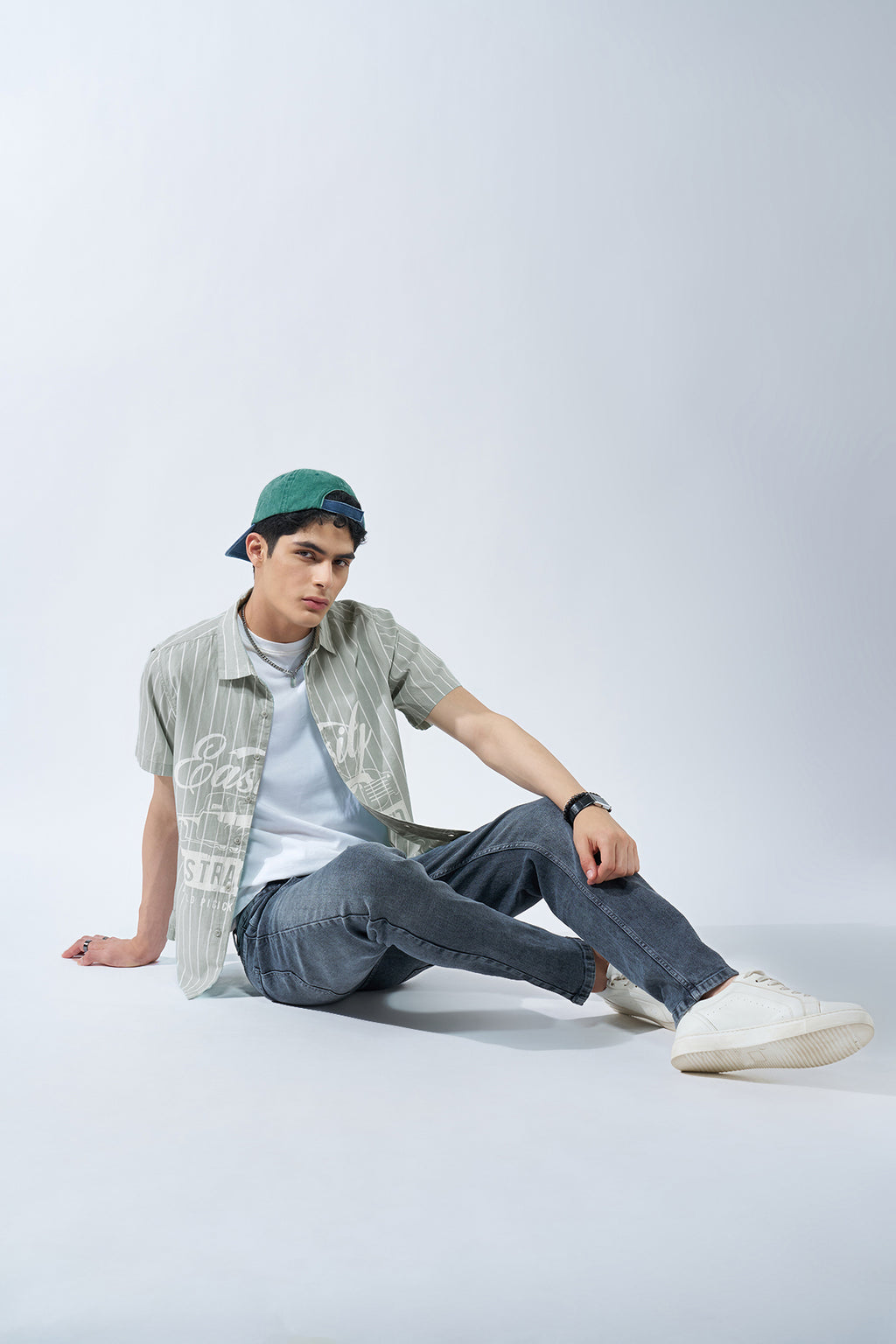 Green Striped Printed Shirt for Men - Image 6