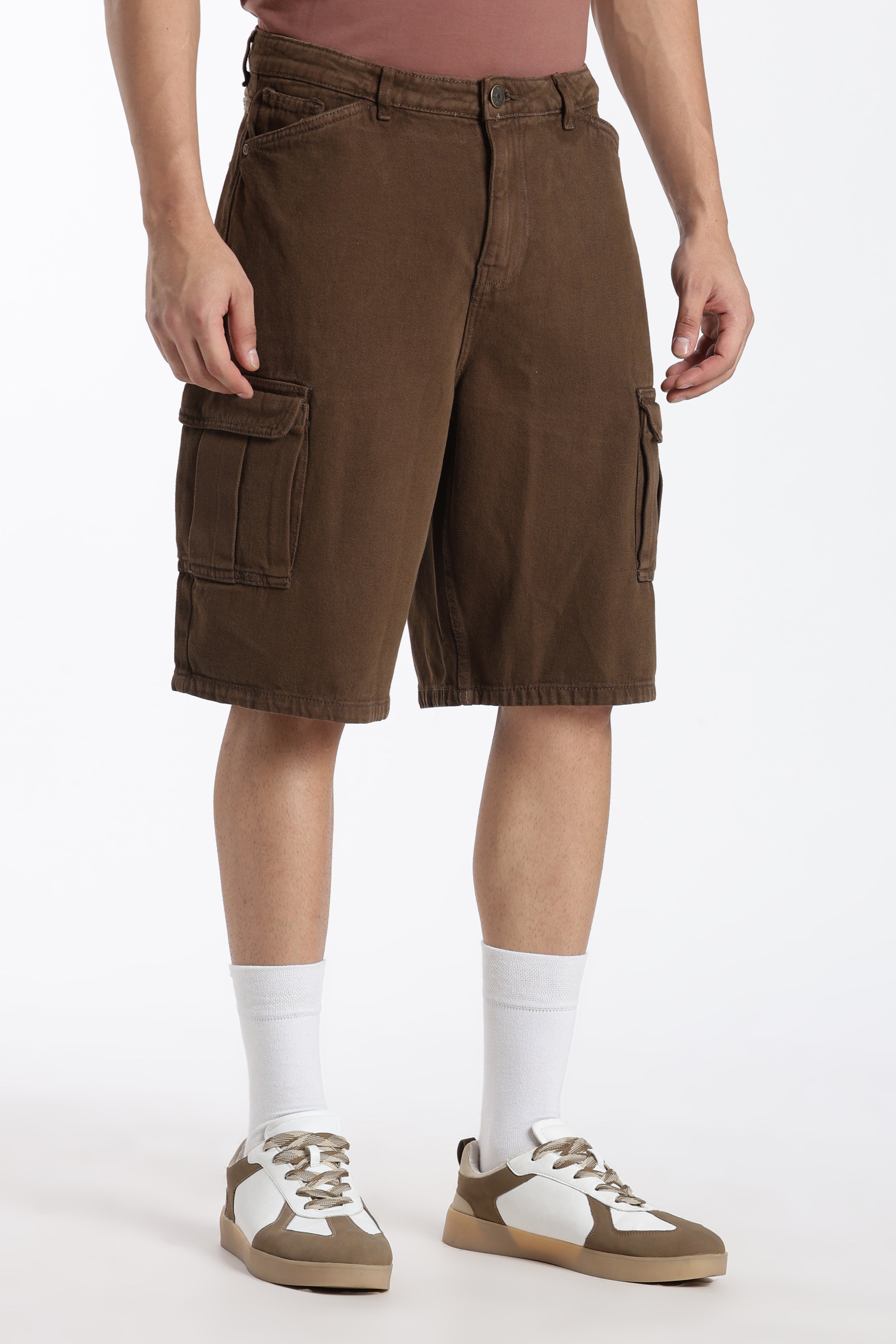 Brown Solid Regular Fit Shorts for Men - Image 4