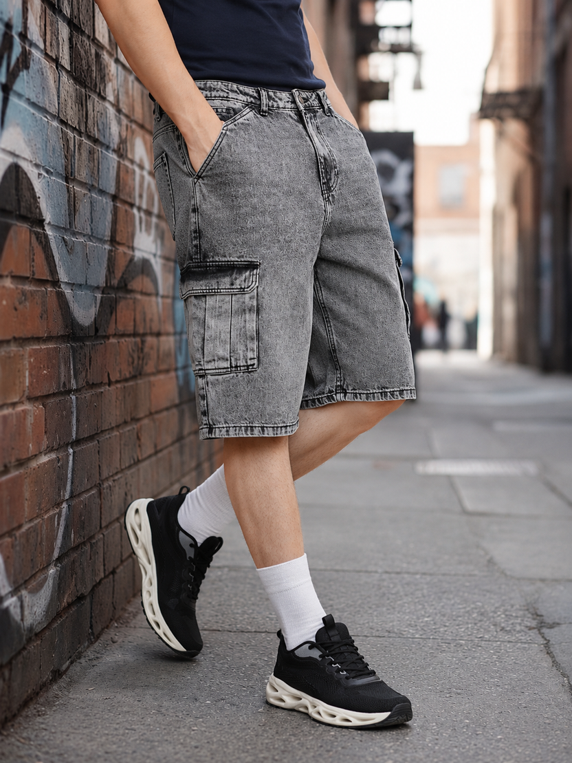 Charcoal Solid Regular Fit Shorts - Image 1