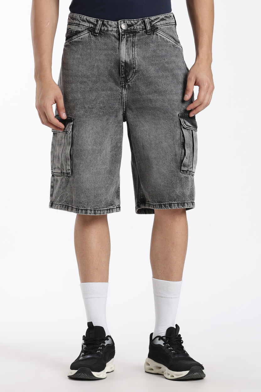 Charcoal Solid Regular Fit Shorts - Image 2