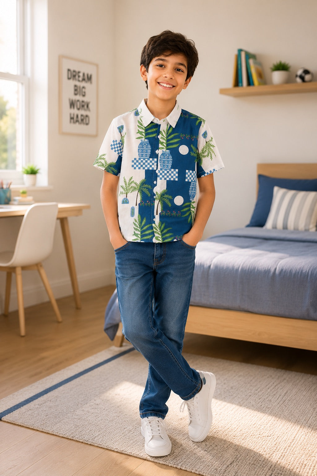 Blue Abstract Printed Regular Fit Shirt for Tweens Girls - Image 1