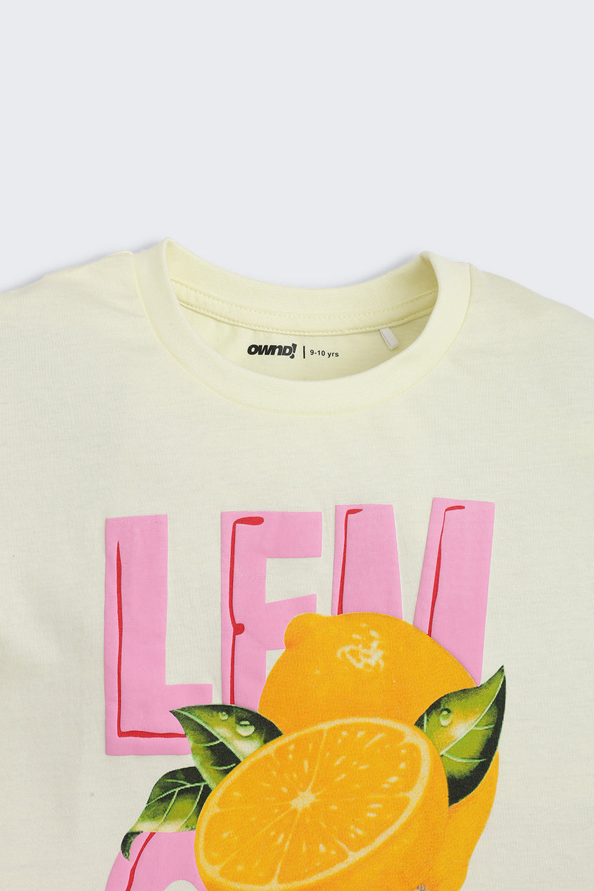 Yellow Lemon Graphic Cotton T-Shirt for Tweens Girls - Image 5