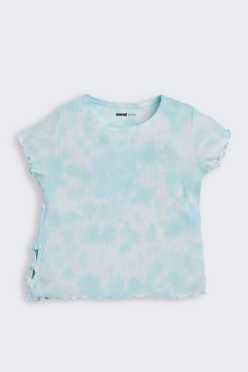 Light Blue Tie-Dye Regular Fit Top for Tweens Girls - Image 2
