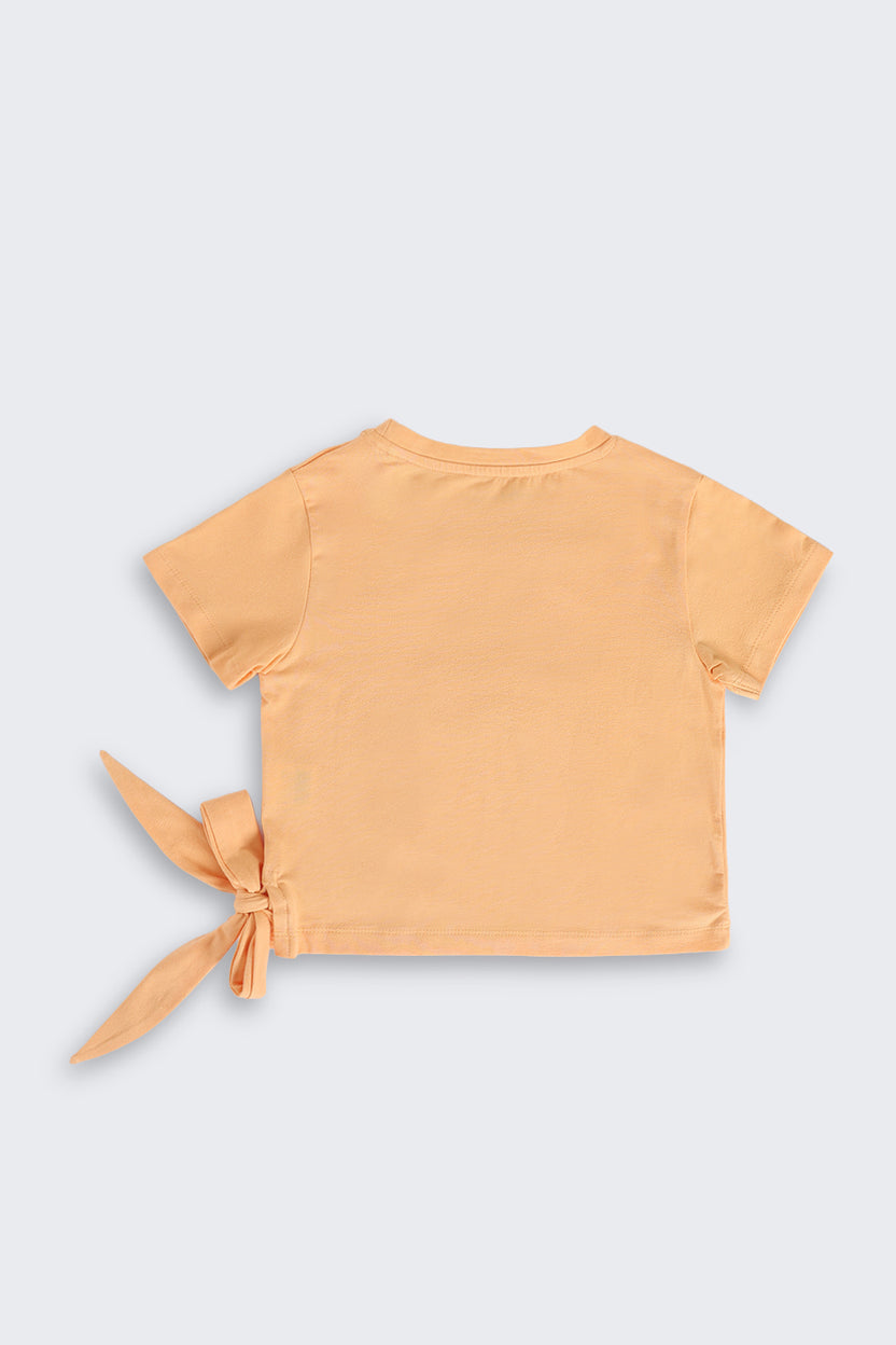 Orange Cotton Blend Regular Fit T-Shirt for Tweens Girls - Image 3