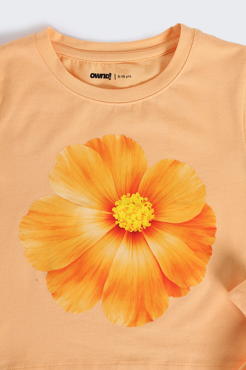 Orange Cotton Blend Regular Fit T-Shirt for Tweens Girls - Image 6