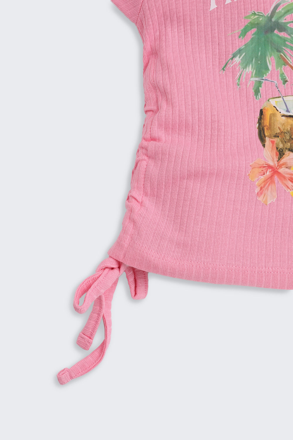 Pink Fruits Printed Regular Fit Top for Tweens Girls - Image 4