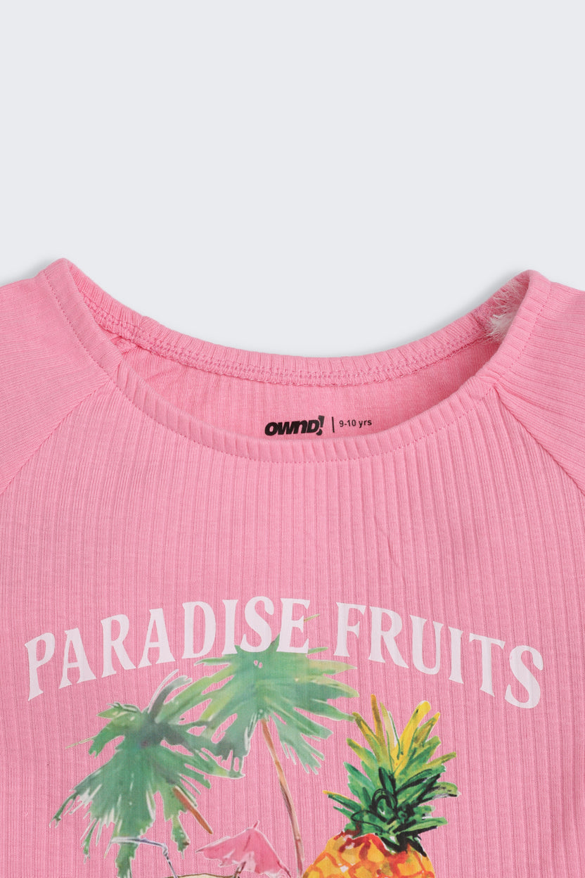 Pink Fruits Printed Regular Fit Top for Tweens Girls - Image 5