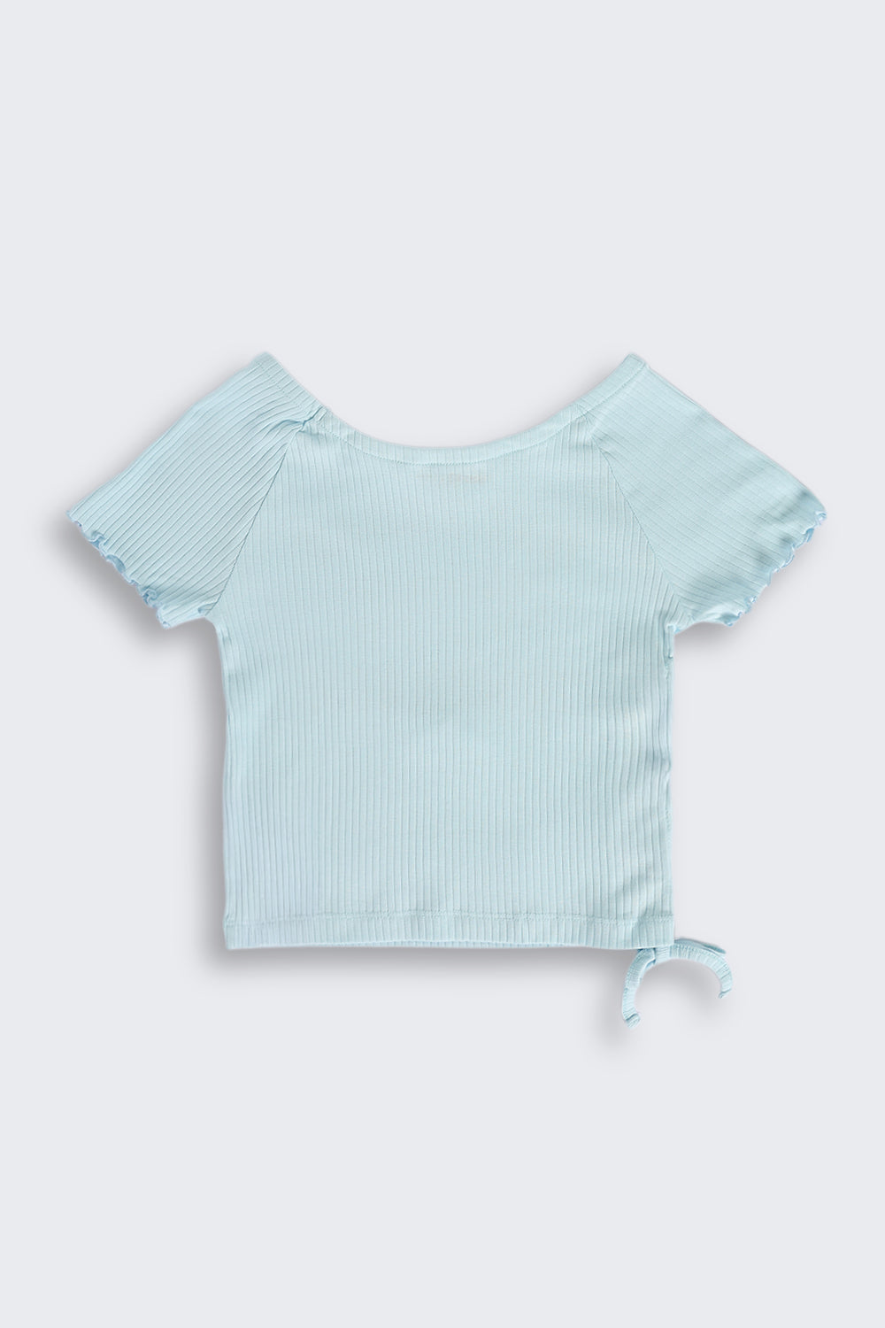 Light Blue Foil Print Side Rouching T-Shirt for Tweens Girls - Image 3