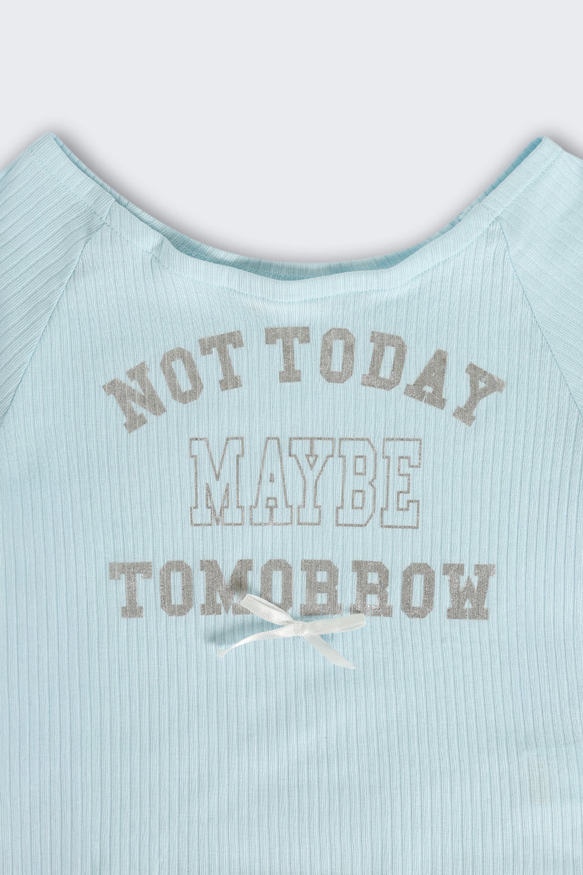 Light Blue Foil Print Side Rouching T-Shirt for Tweens Girls - Image 5