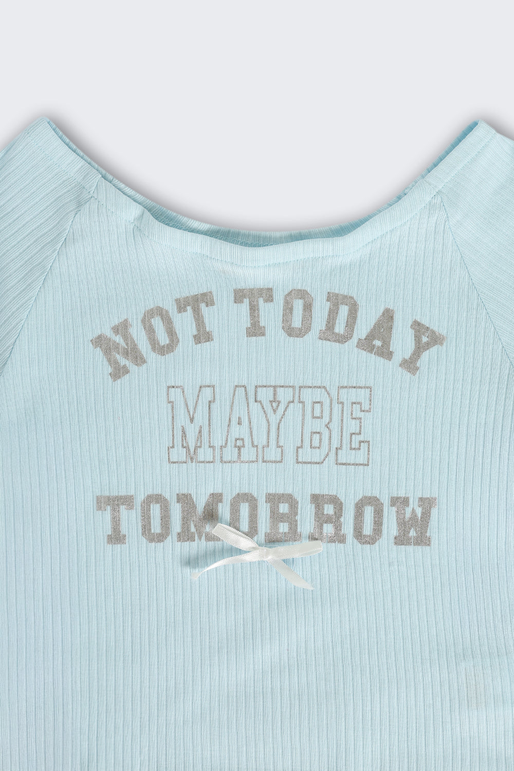 Light Blue Foil Print Side Rouching T-Shirt for Tweens Girls - Image 5