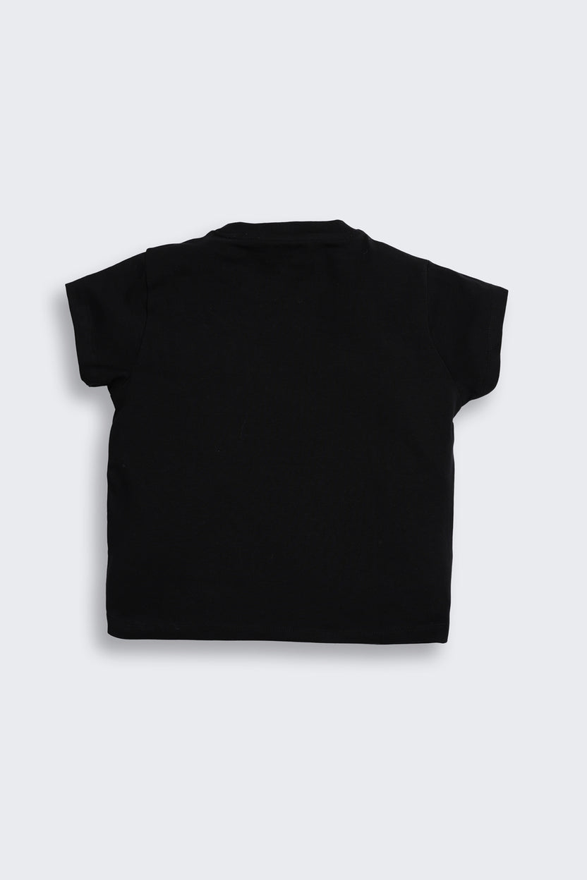 Black Embroidered Regular Fit T-Shirt for Tweens Girls - Image 3