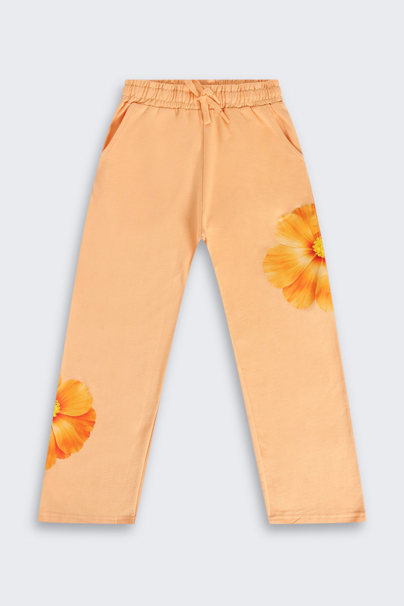 Orange Floral Placement Printed Regular Fit Track Pant - Image 2