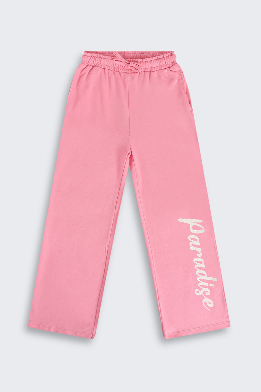 Pink Paradise Typographic Print Regular Fit Track Pant for Tweens Girls - Image 2