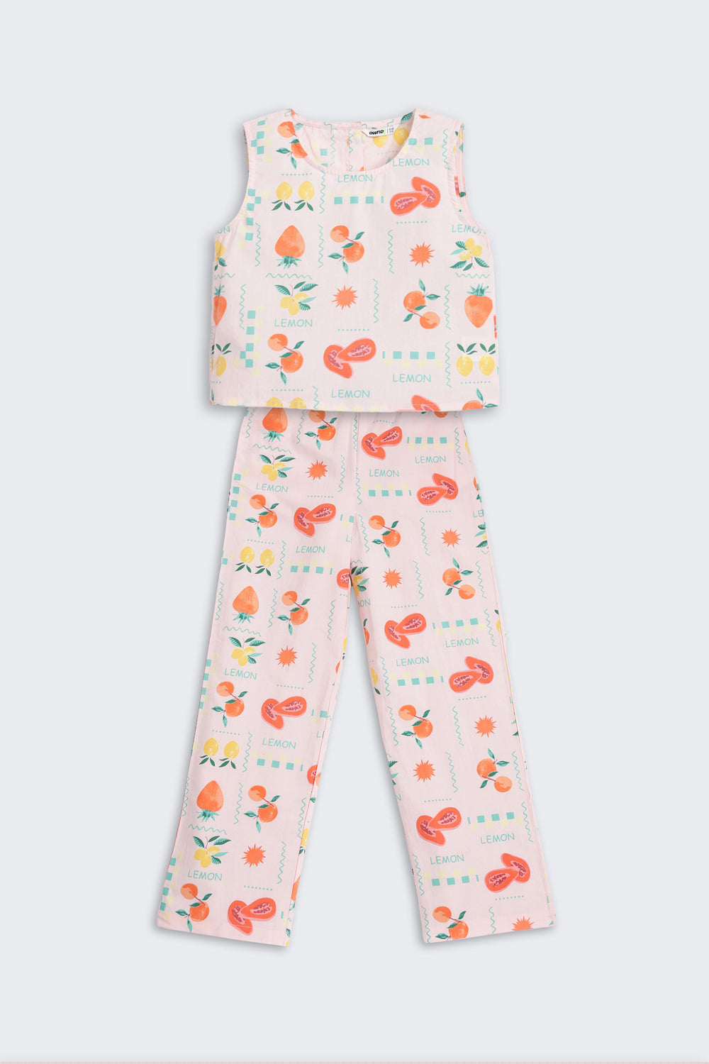 Pink Fruits Printed Regular Fit Co-ord Set for Tweens Girls - Image 2