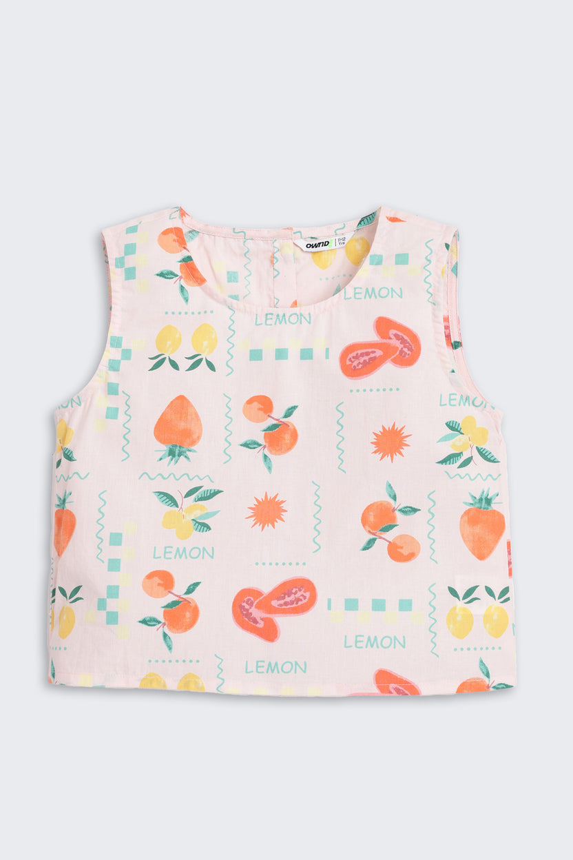 Pink Fruits Printed Regular Fit Co-ord Set for Tweens Girls - Image 3