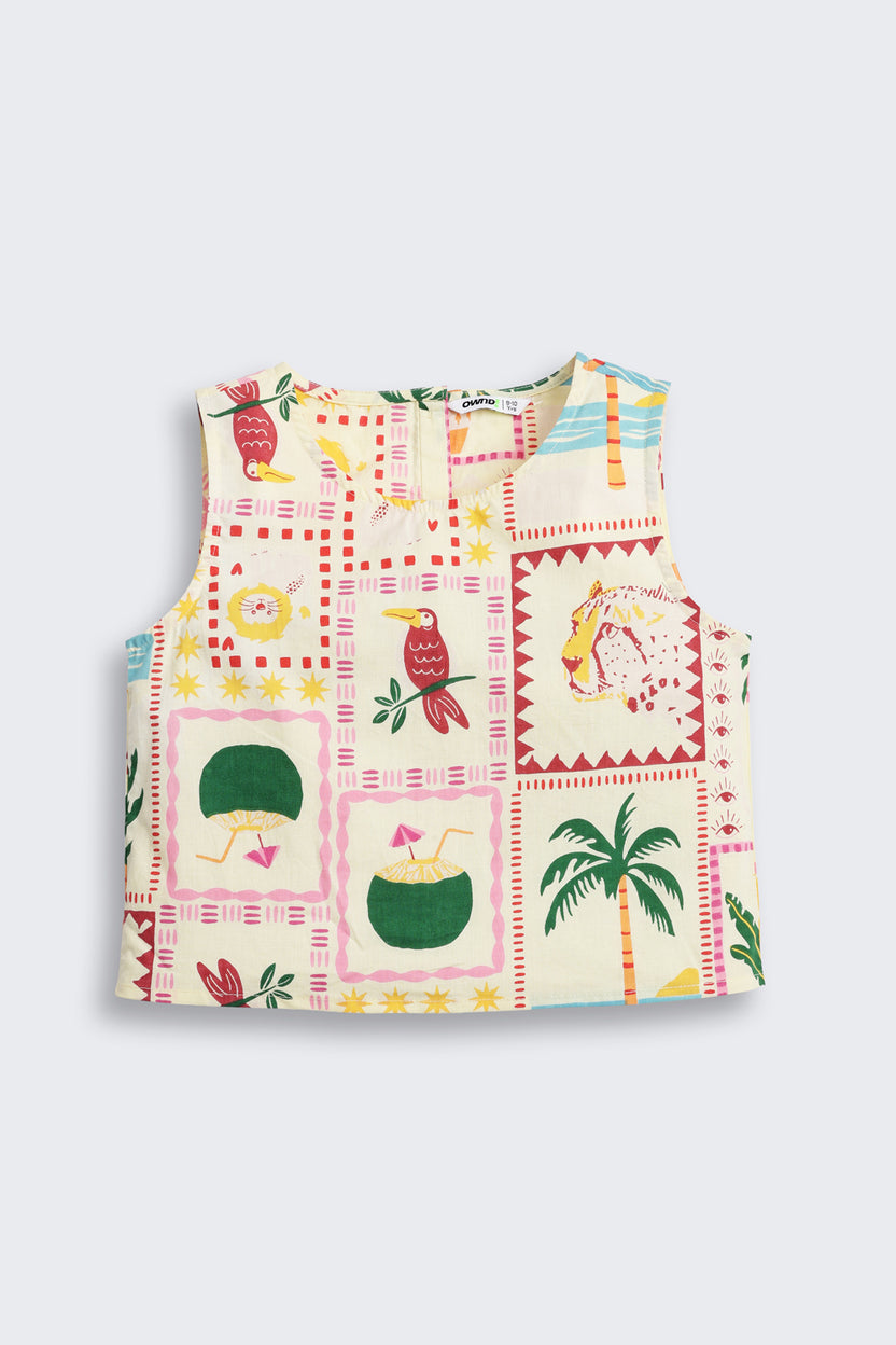 Yellow Tropical Theme Regular Fit Co-ord Set for Tweens Girls - Image 2