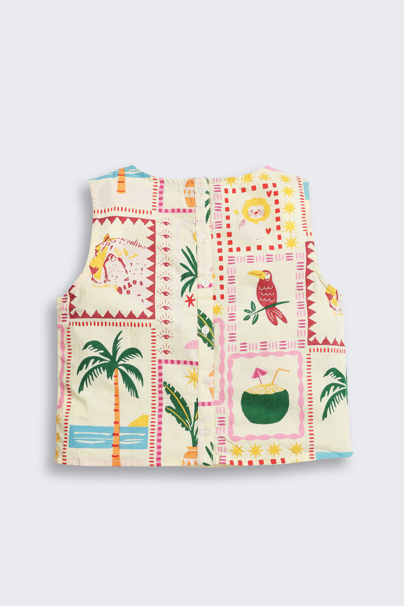 Yellow Tropical Theme Regular Fit Co-ord Set for Tweens Girls - Image 3