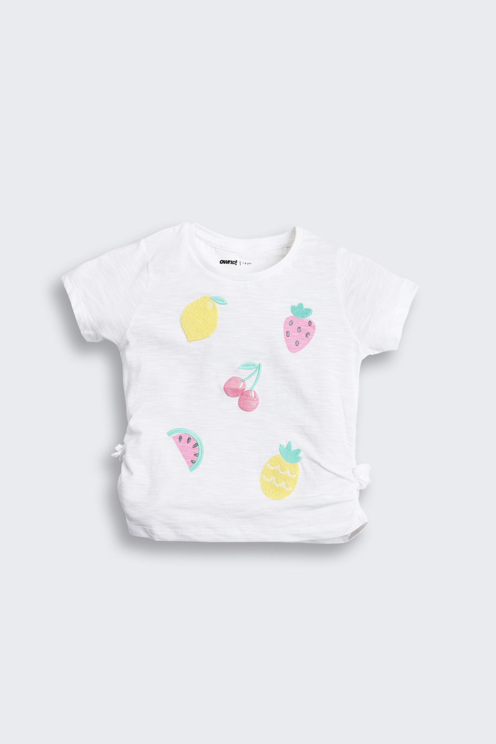 White Fruits Printed Regular Fit T-Shirt for Girls - Image 2