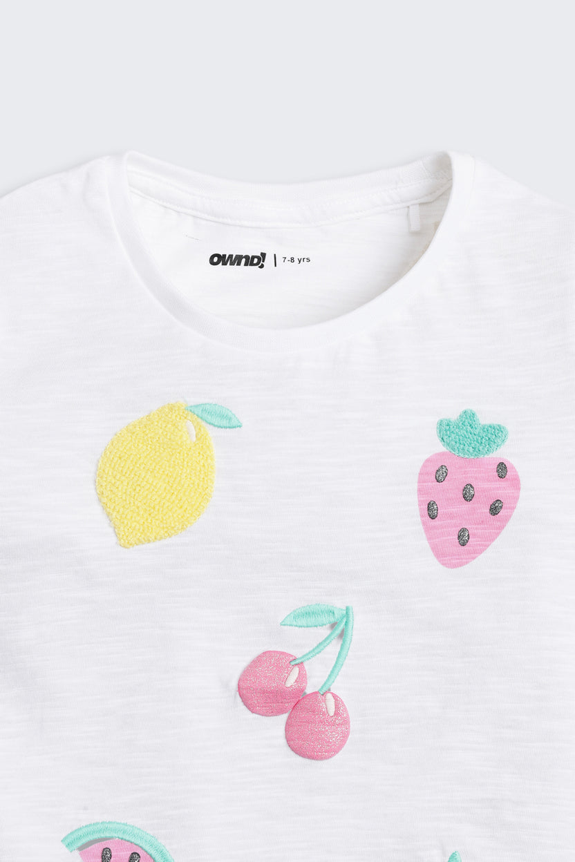 White Fruits Printed Regular Fit T-Shirt for Girls - Image 4