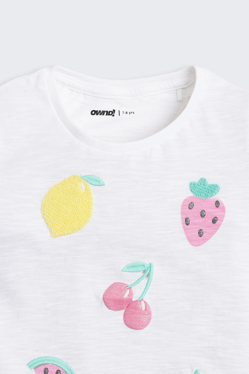 White Fruits Printed Regular Fit T-Shirt for Girls - Image 4