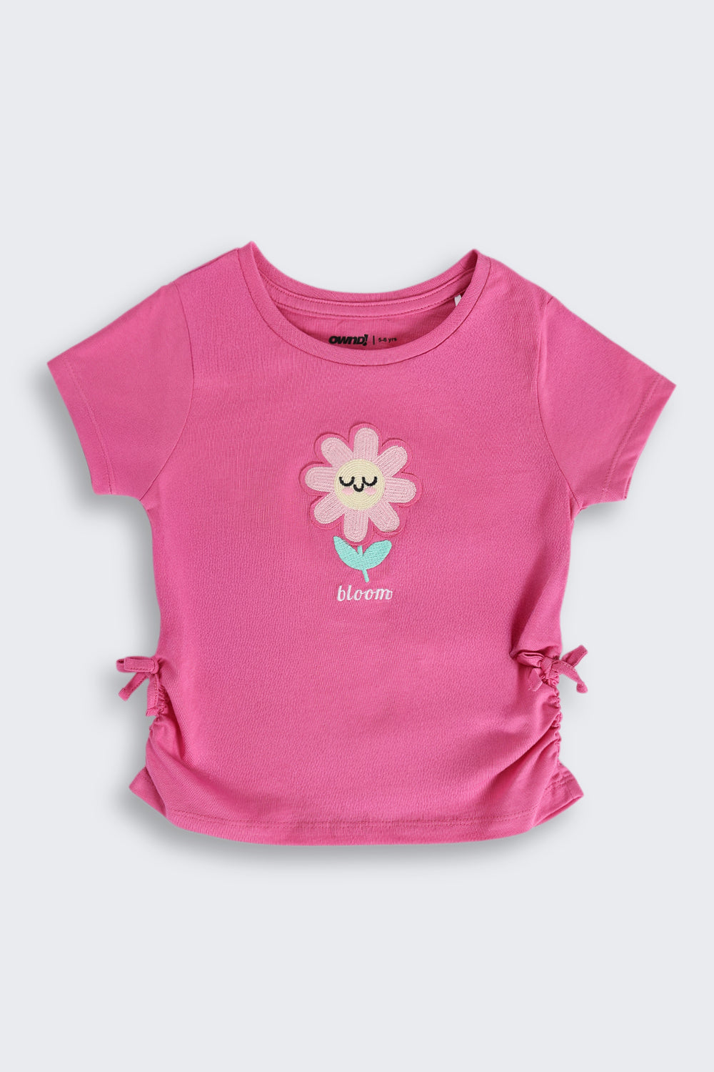 Pink Flower Embroidered T-Shirt for Girls - Image 2