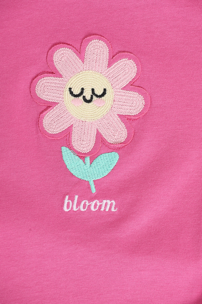 Pink Flower Embroidered T-Shirt for Girls - Image 4