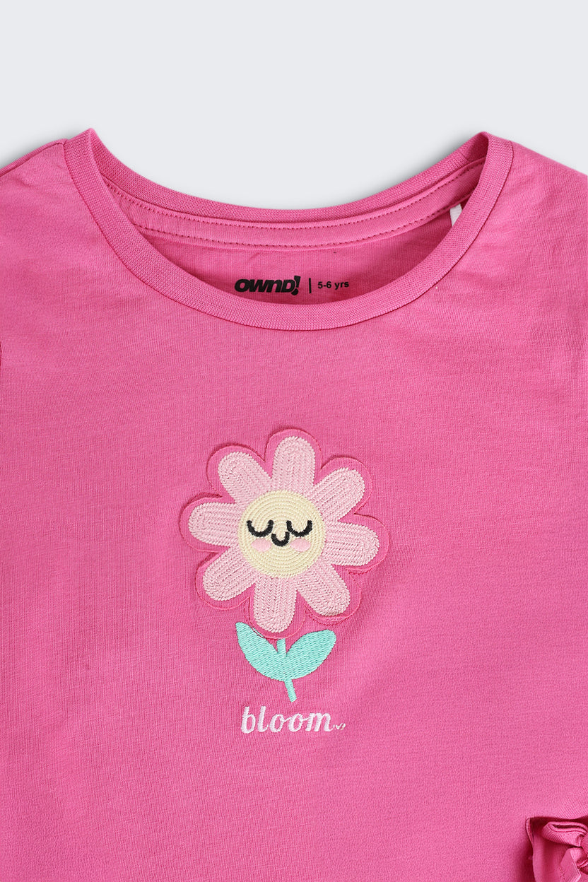 Pink Flower Embroidered T-Shirt for Girls - Image 5