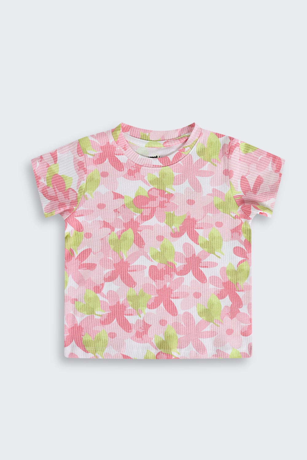 Pink Floral Cotton Regular Fit T-Shirt for Girls - Image 2