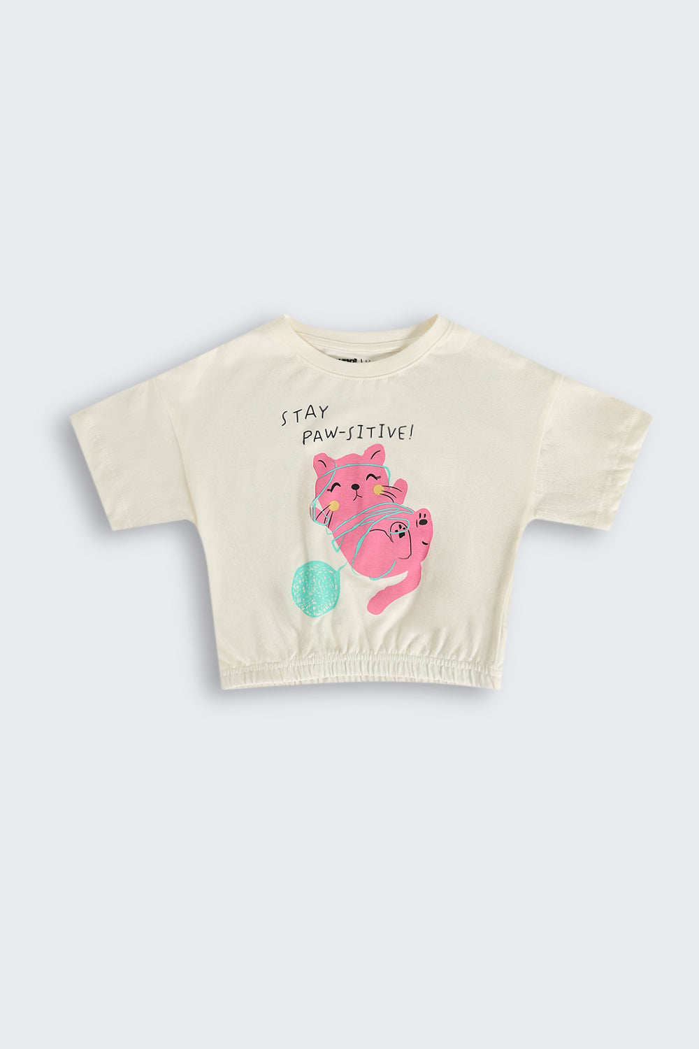 Off White Graphic Printed Elastic-Hem Top for Girls - Image 2