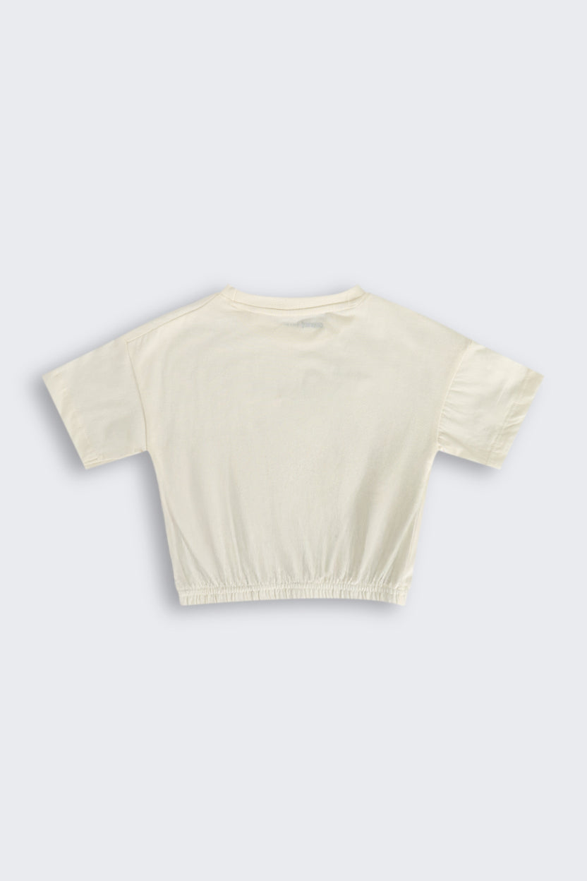 Off White Graphic Printed Elastic-Hem Top for Girls - Image 3