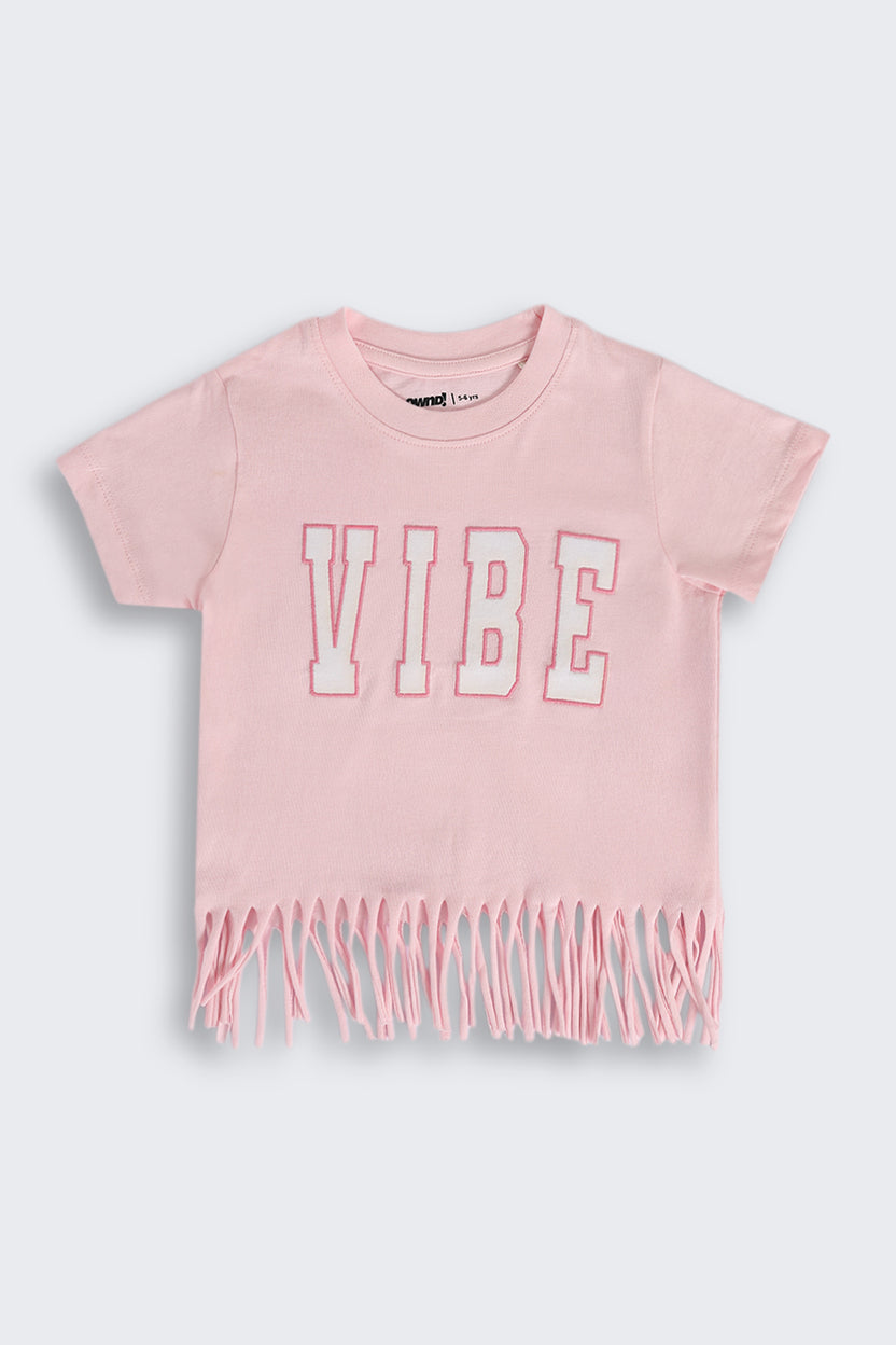Pink Fringes Placement Printed T-Shirt for Girls - Image 2