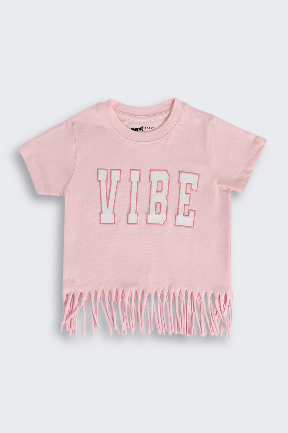 Pink Fringes Placement Printed T-Shirt for Girls - Image 2