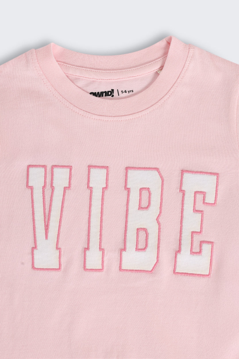 Pink Fringes Placement Printed T-Shirt for Girls - Image 3