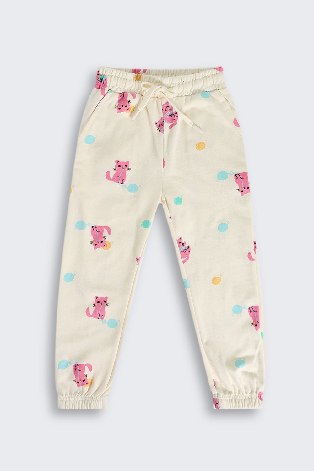 Off White Cats Printed Jogger for Girls - Image 2