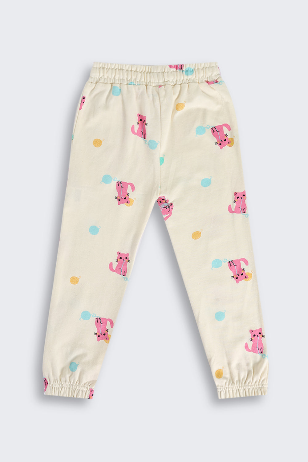 Off White Cats Printed Jogger for Girls - Image 3