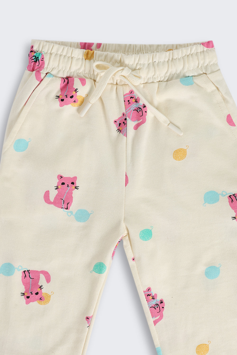 Off White Cats Printed Jogger for Girls - Image 5