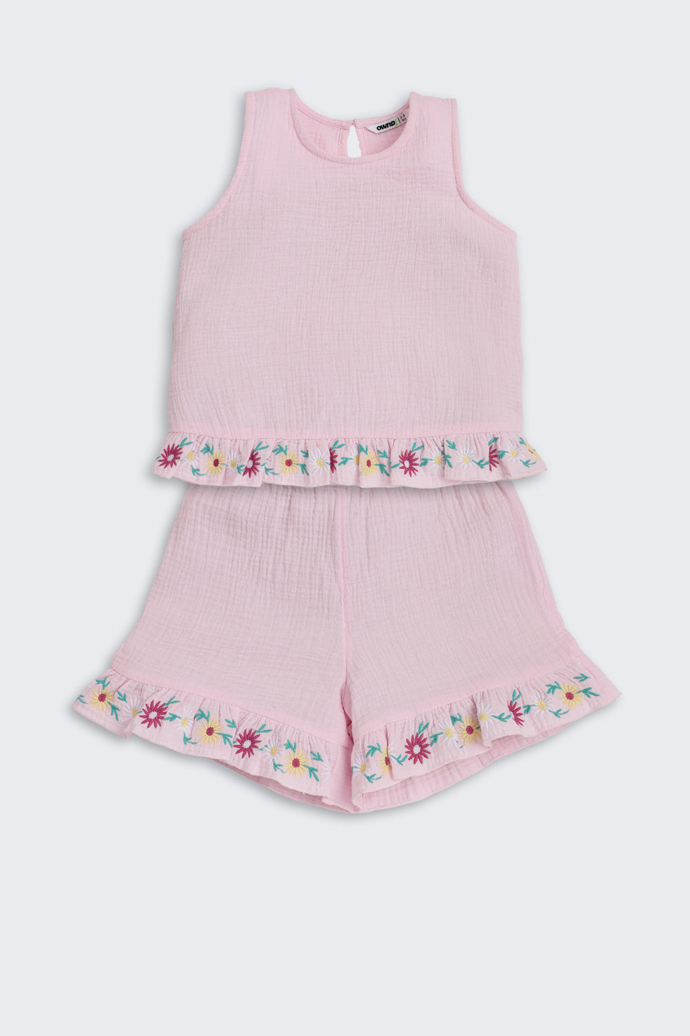 Pink Embroidered Regular Fit Co-ord Set for Girls - Image 2