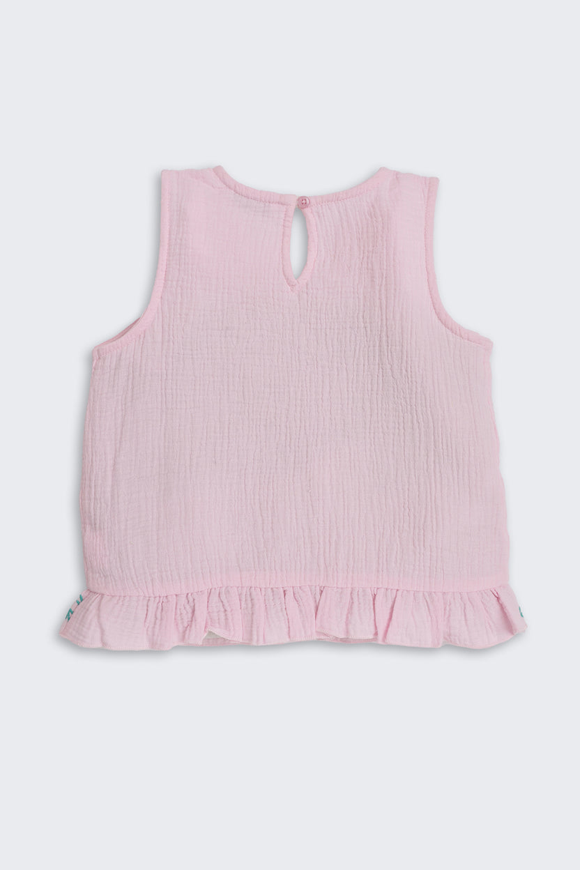 Pink Embroidered Regular Fit Co-ord Set for Girls - Image 4
