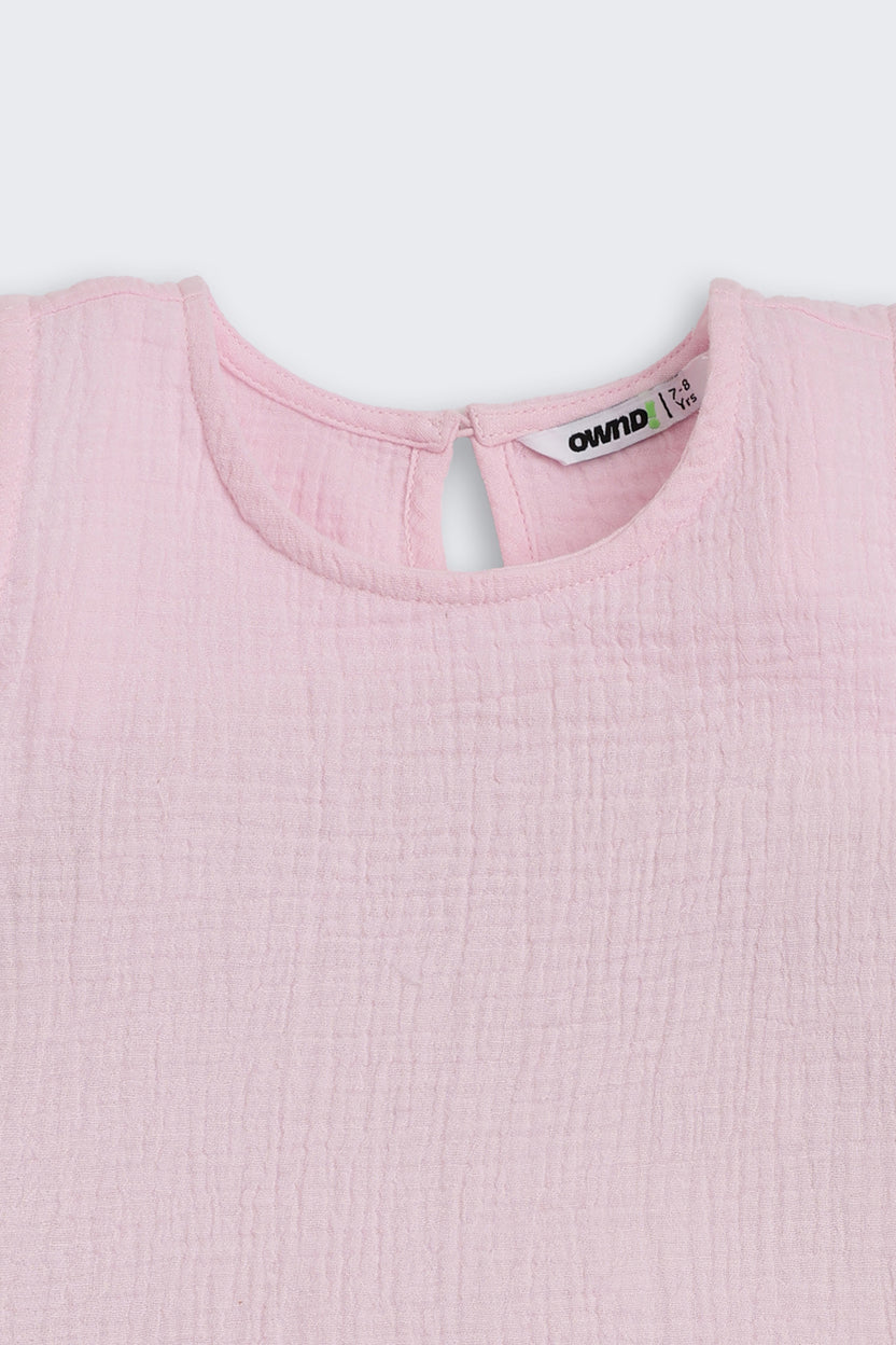 Pink Embroidered Regular Fit Co-ord Set for Girls - Image 6