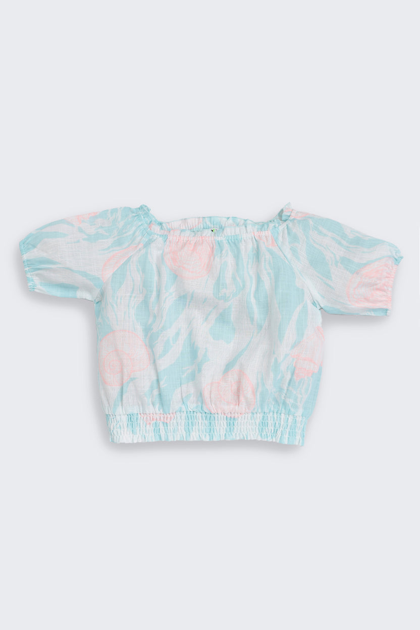 Light Blue Shell Print Regular Fit Co-ord Set for Girls - Image 2