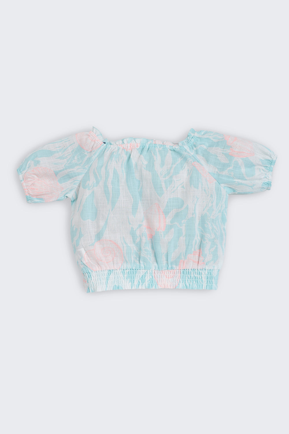 Light Blue Shell Print Regular Fit Co-ord Set for Girls - Image 3