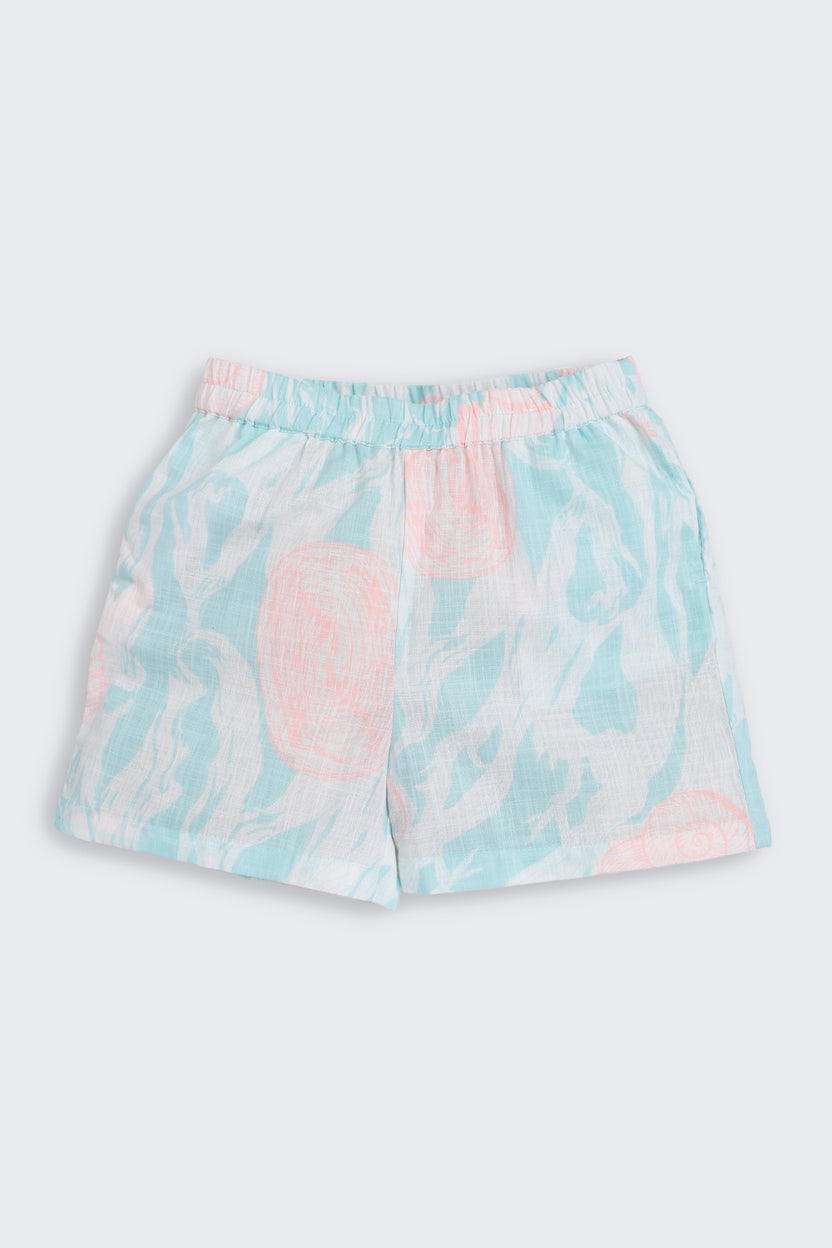 Light Blue Shell Print Regular Fit Co-ord Set for Girls - Image 4