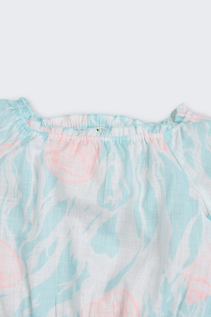 Light Blue Shell Print Regular Fit Co-ord Set for Girls - Image 6